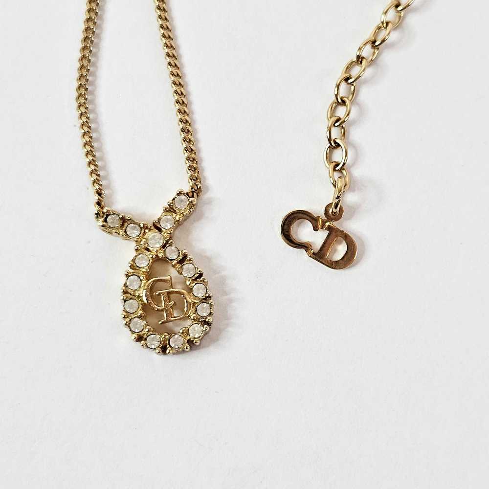Dior Christian Dior Gold Crystal CD Charm Necklace - image 6