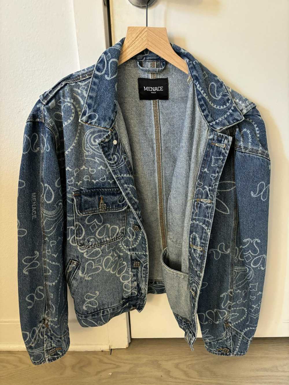 Menace Bandana Paisley Pattern Denim Jacket - Gem