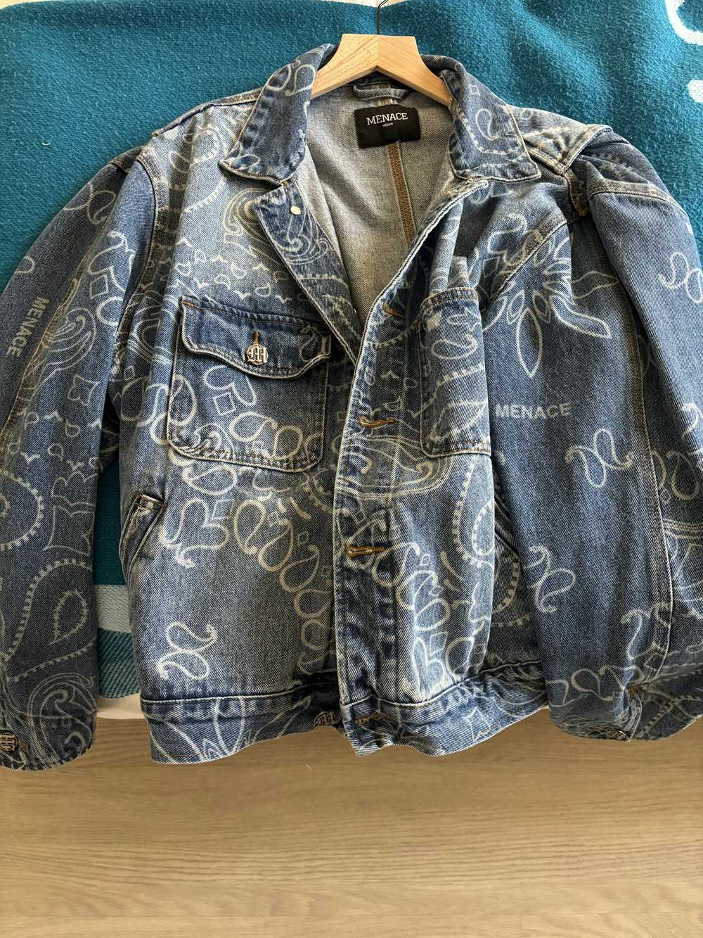 Menace Bandana Paisley Pattern Denim Jacket - Gem