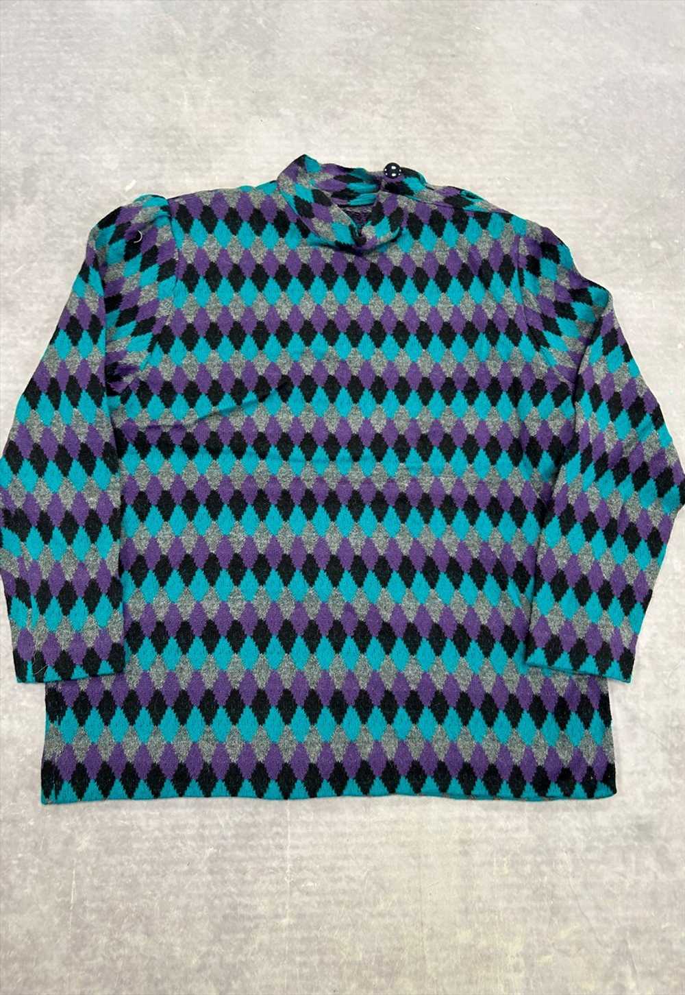 Vintage Knitted Jumper Fun Abstract Patterned Kni… - image 2