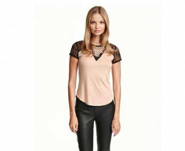 H&M H&M Blush Pink and Black Lace V Neck T Shirt … - image 1
