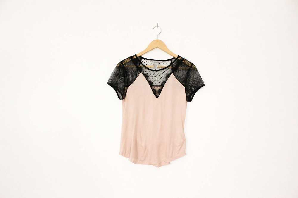 H&M H&M Blush Pink and Black Lace V Neck T Shirt … - image 2