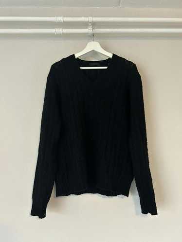 Prada Black Virgin Wool Cable Knit V-Neck Sweater