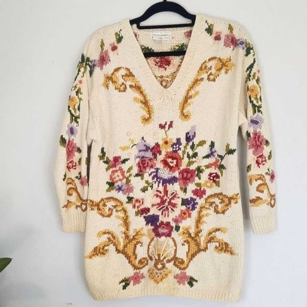 Vintage Jennifer Reed Hand Knitted Floral Oversiz… - image 2