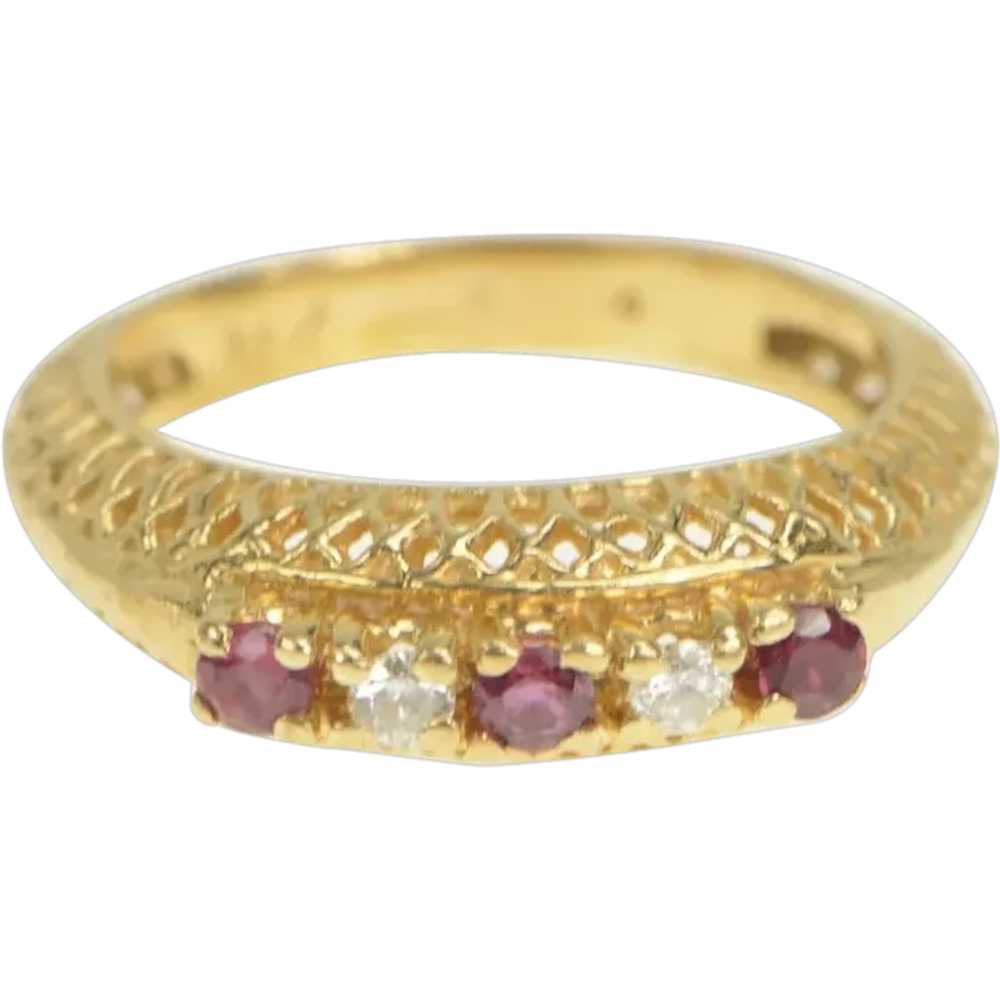 14K Ornate Filigree Ruby Diamond Ornate Band Ring… - image 1