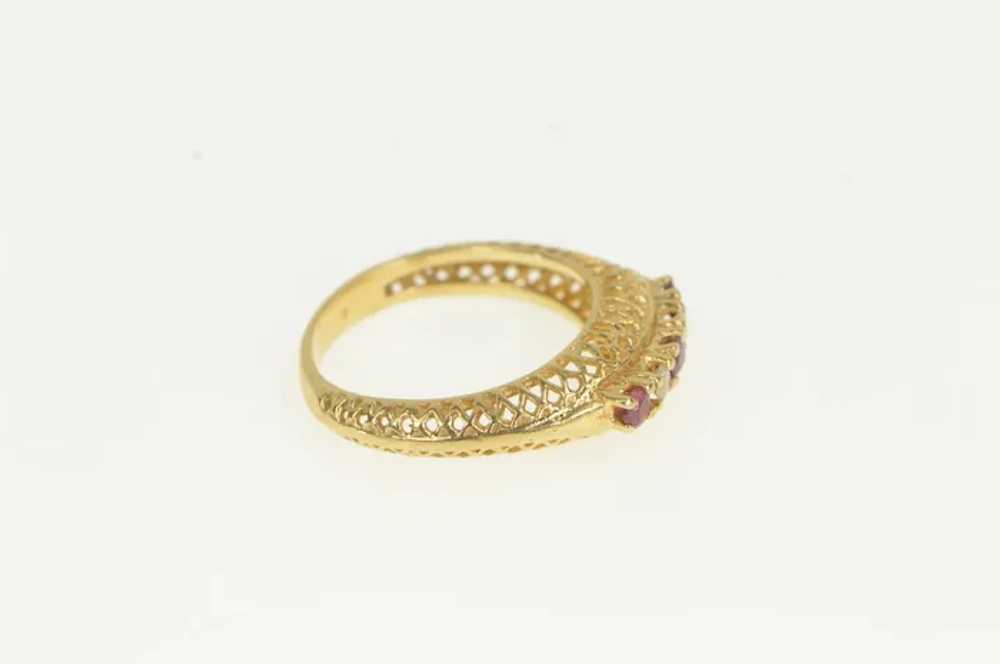 14K Ornate Filigree Ruby Diamond Ornate Band Ring… - image 2