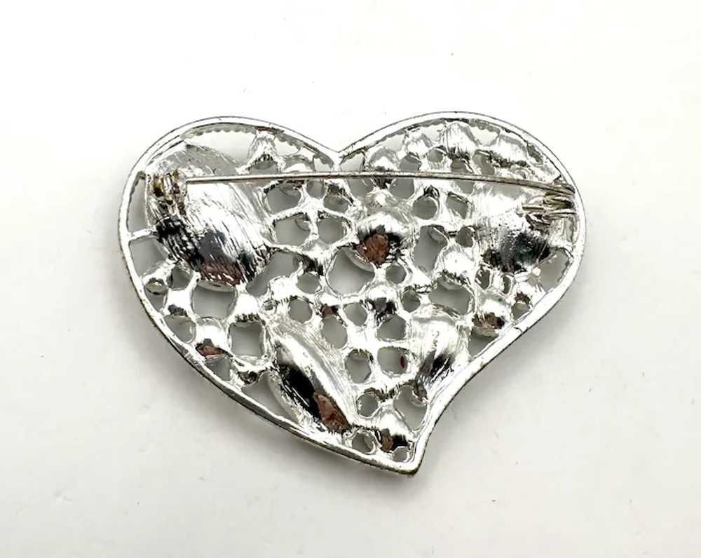 Silvertone Open Designed Heart Brooch with Pretty… - image 10
