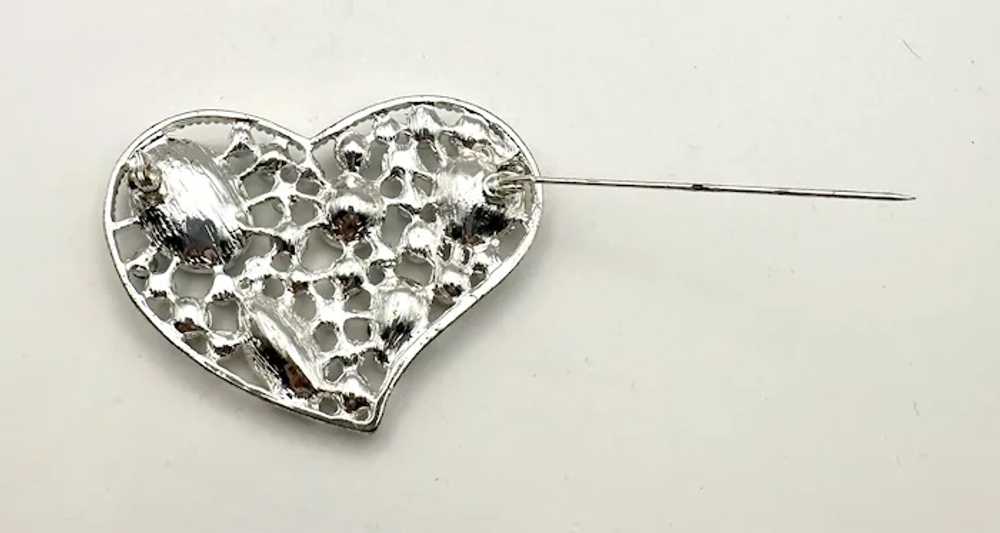 Silvertone Open Designed Heart Brooch with Pretty… - image 11