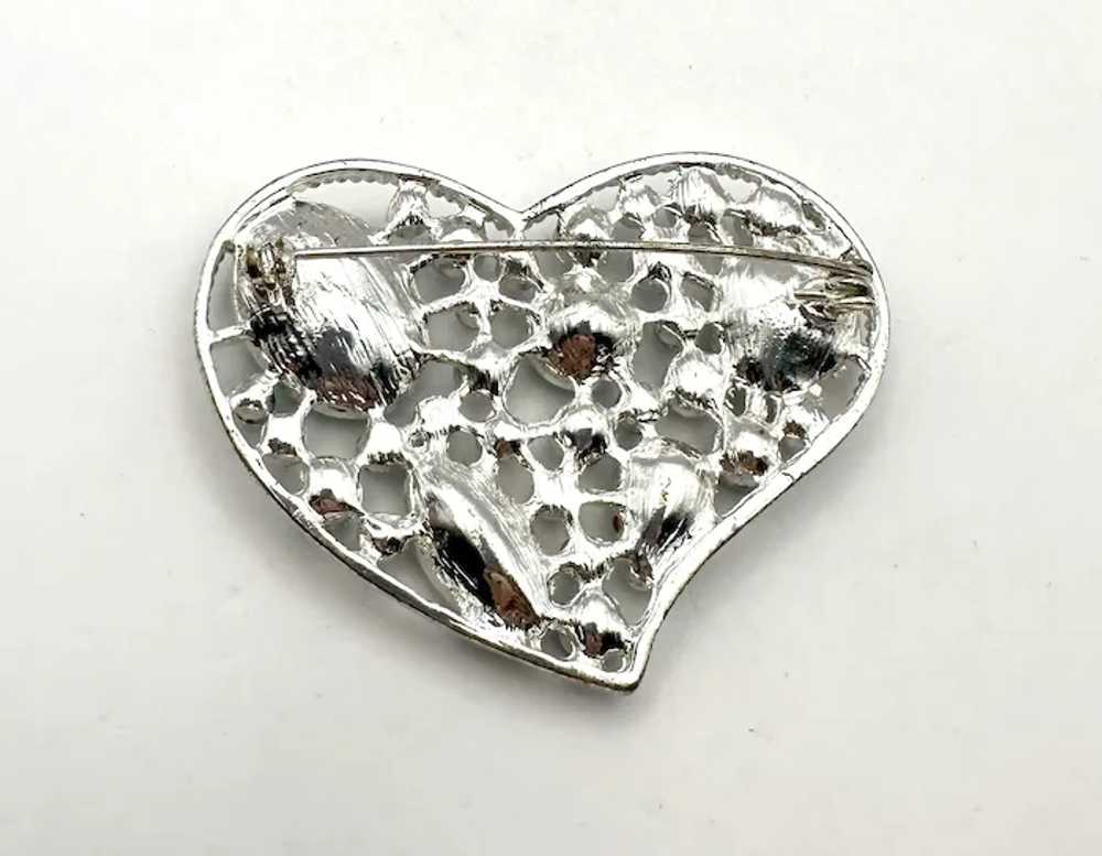 Silvertone Open Designed Heart Brooch with Pretty… - image 12