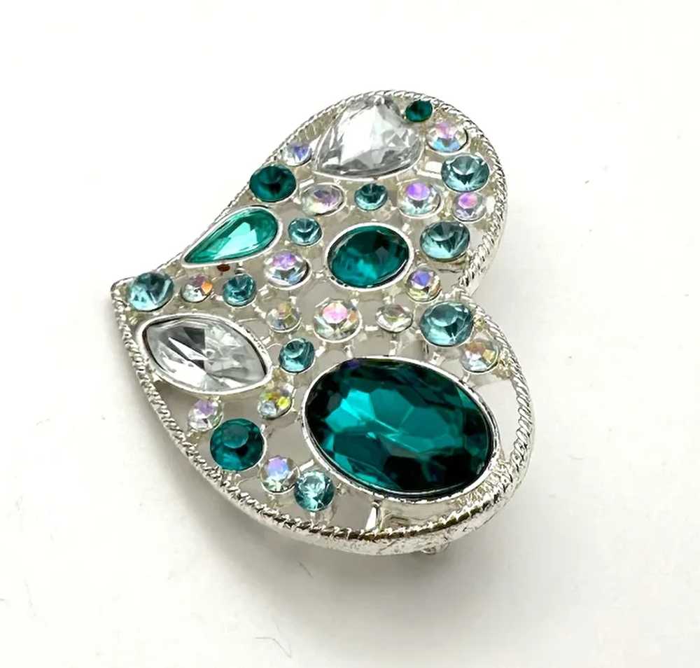 Silvertone Open Designed Heart Brooch with Pretty… - image 3