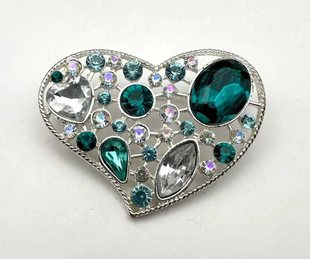 Silvertone Open Designed Heart Brooch with Pretty… - image 6