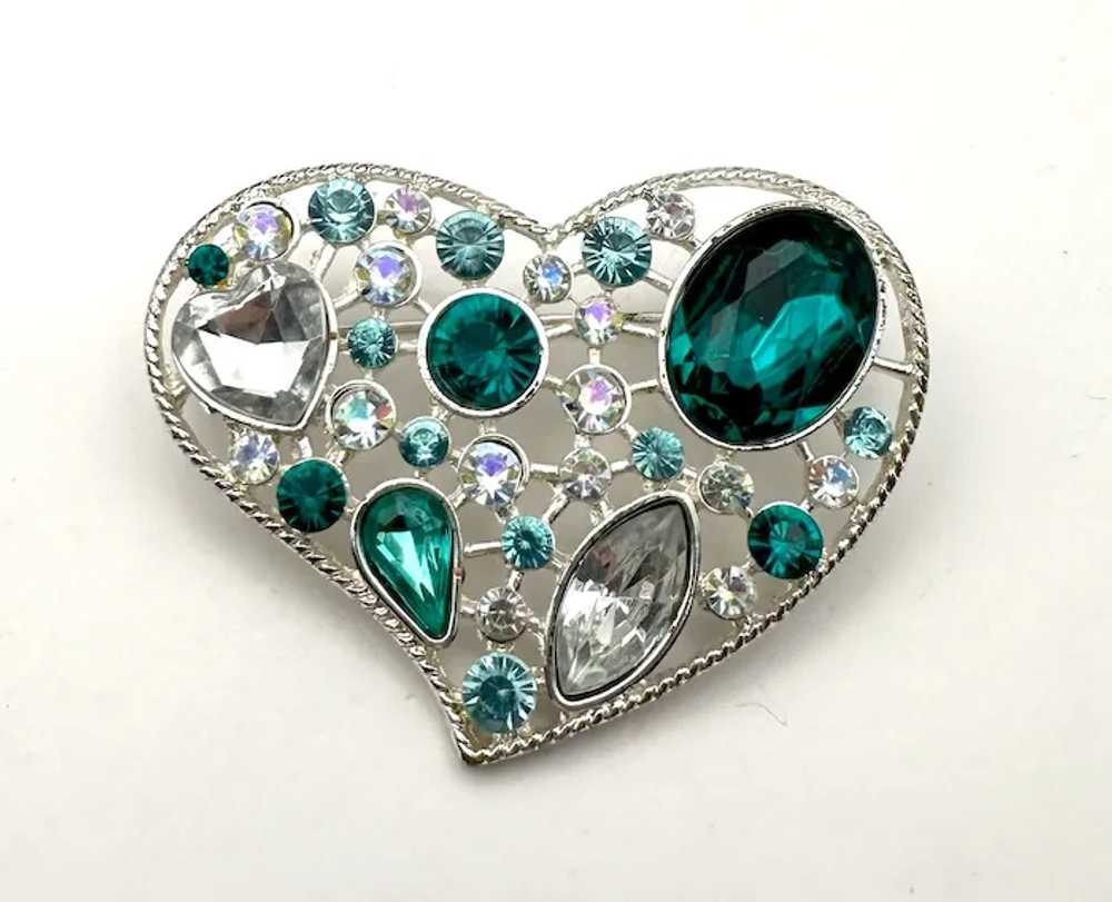 Silvertone Open Designed Heart Brooch with Pretty… - image 7