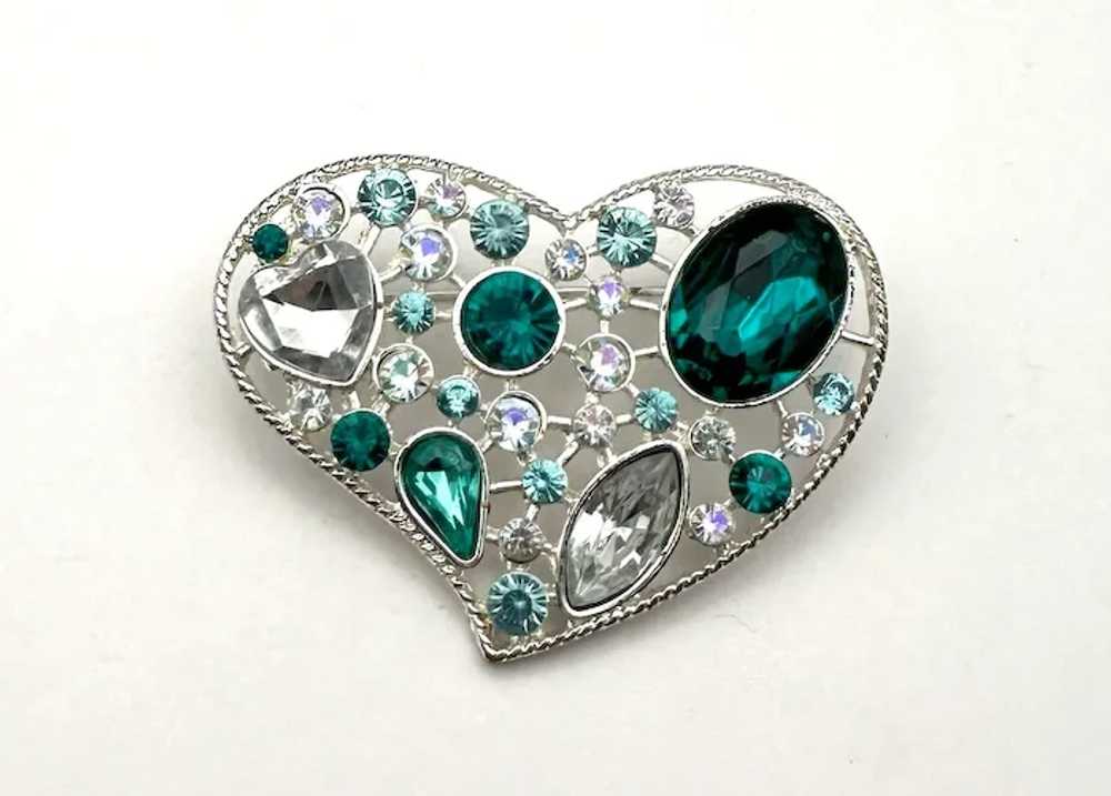 Silvertone Open Designed Heart Brooch with Pretty… - image 8