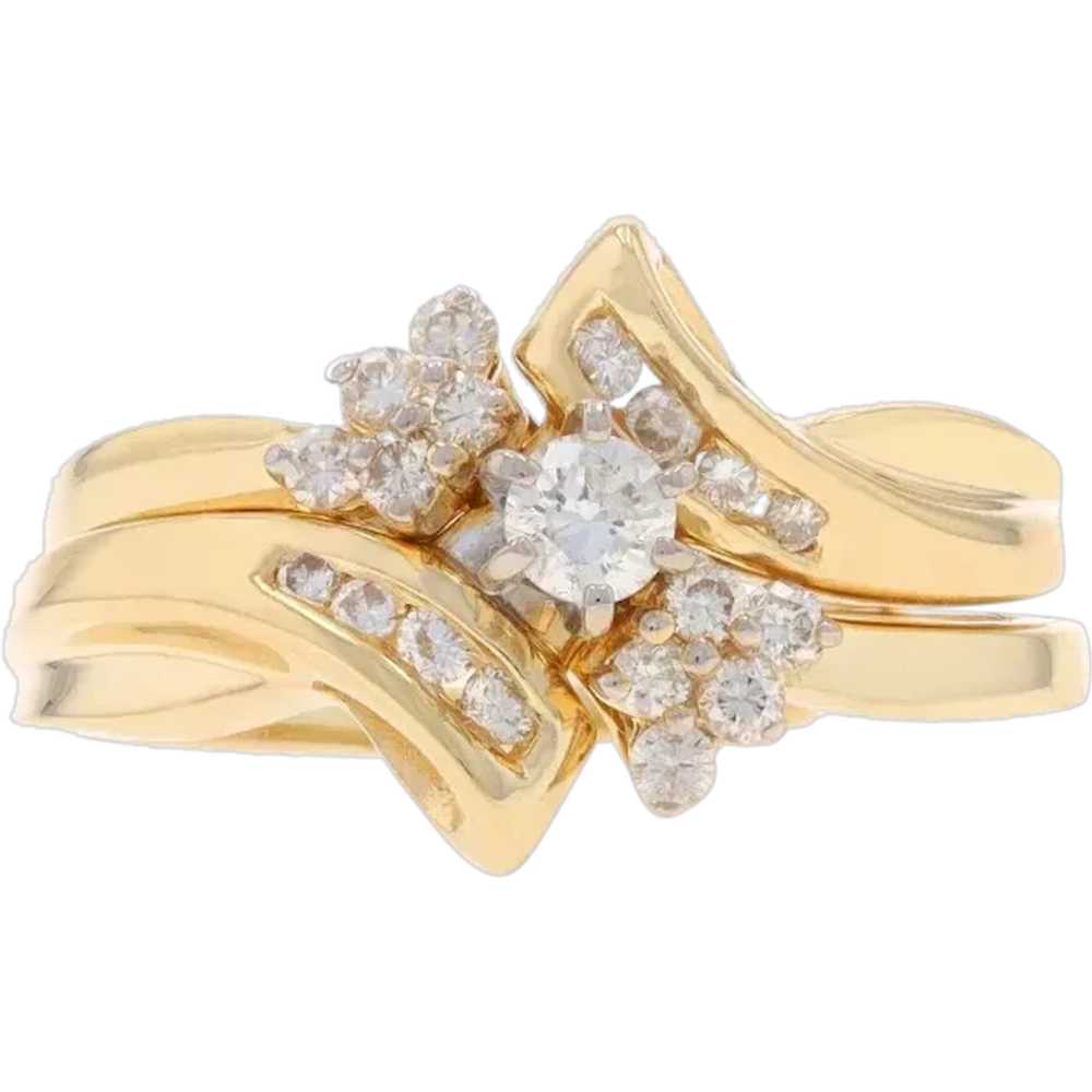 Yellow Gold Diamond Bypass Engagement Ring & Wedd… - image 1