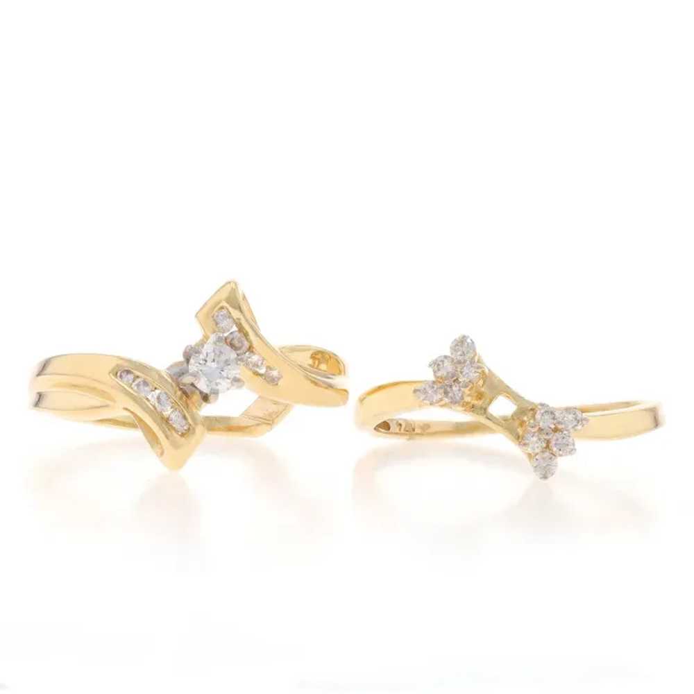 Yellow Gold Diamond Bypass Engagement Ring & Wedd… - image 2
