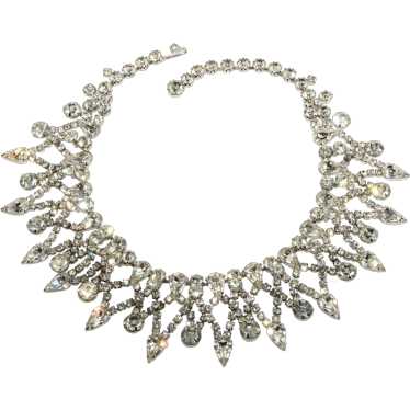 Kramer Collar Necklace Clear Rhinestones Rhodium P