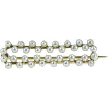 14K Vintage Checkered Seed Pearl Bar Pin/Brooch Y… - image 1