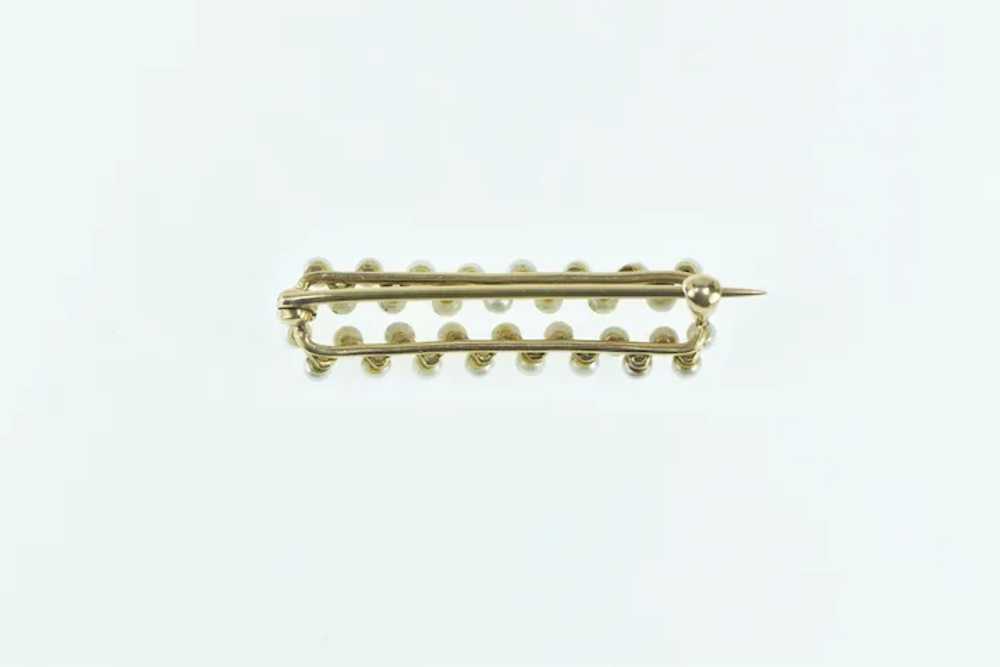 14K Vintage Checkered Seed Pearl Bar Pin/Brooch Y… - image 2