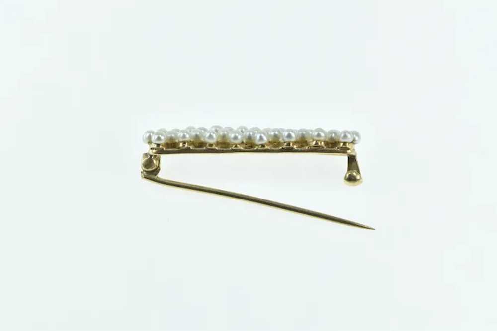 14K Vintage Checkered Seed Pearl Bar Pin/Brooch Y… - image 3