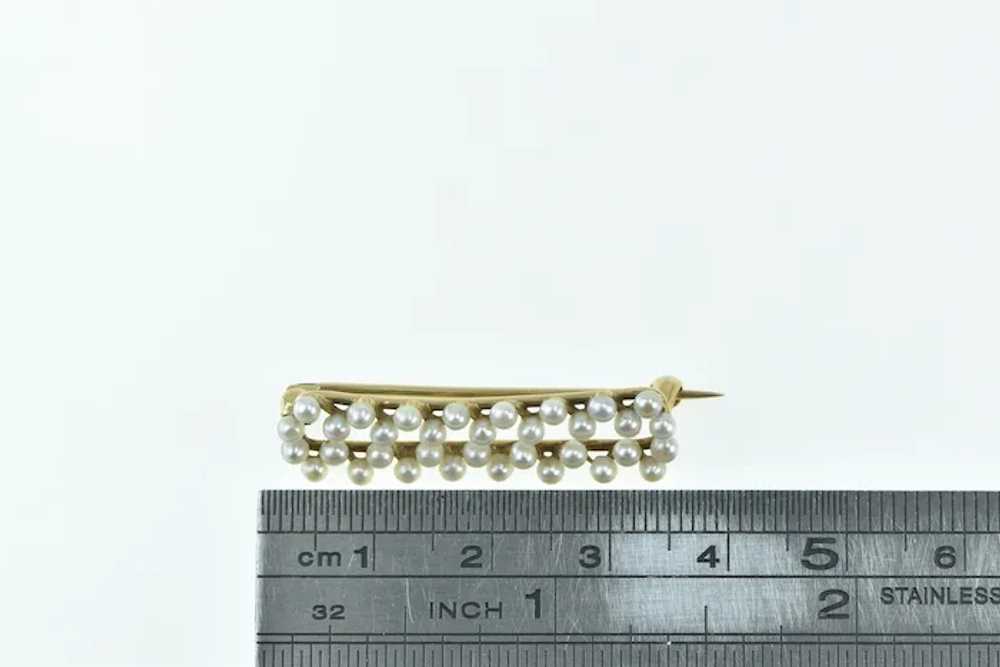 14K Vintage Checkered Seed Pearl Bar Pin/Brooch Y… - image 4