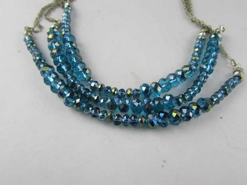Aqua Crystal Triple Strand Silver Tone Necklace - image 12