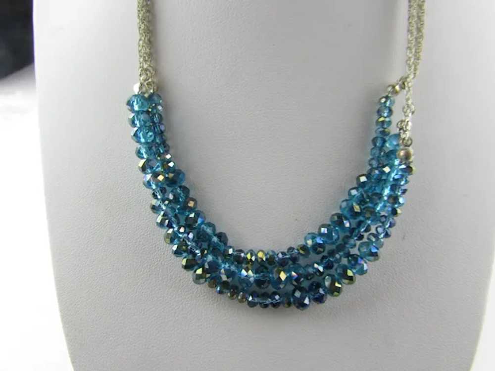 Aqua Crystal Triple Strand Silver Tone Necklace - image 5