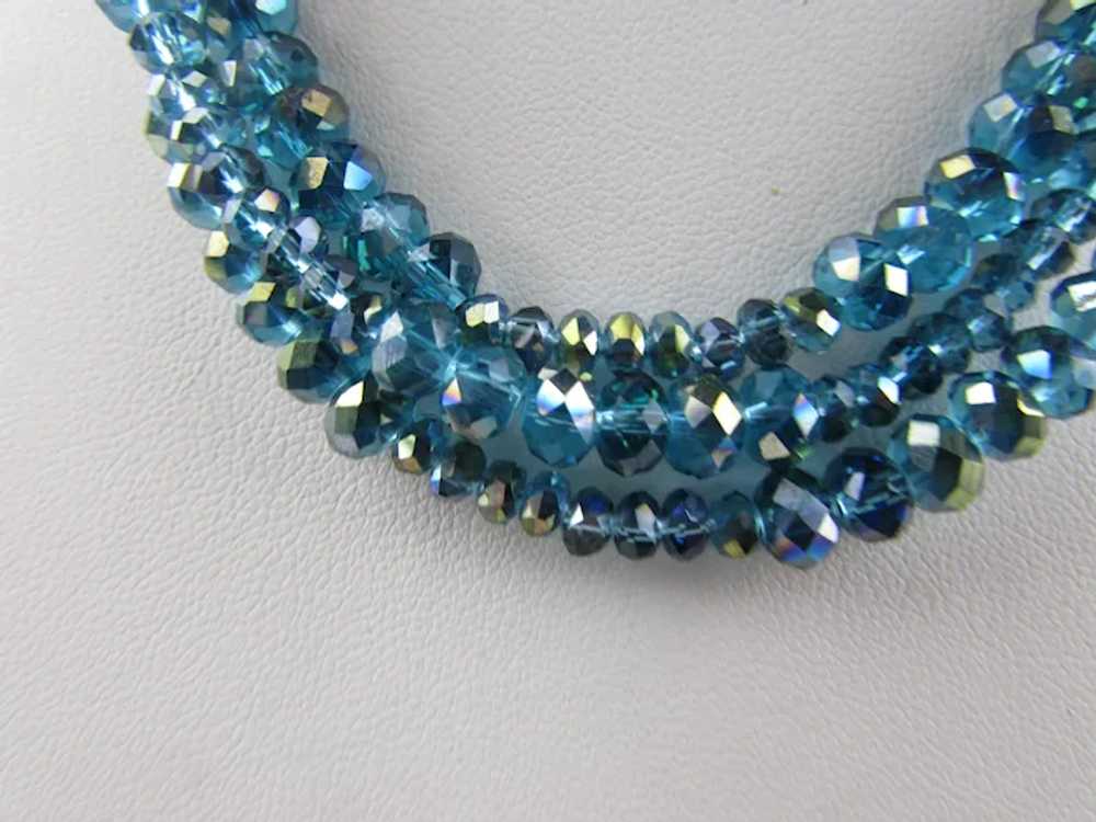 Aqua Crystal Triple Strand Silver Tone Necklace - image 6