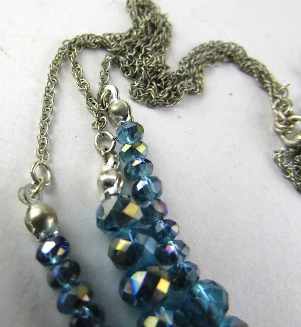 Aqua Crystal Triple Strand Silver Tone Necklace - image 9