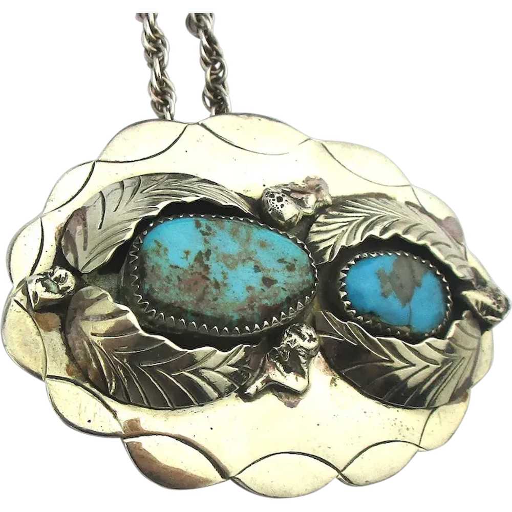 Sterling Silver Chain w/ Turquoise Stone Concho S… - image 1