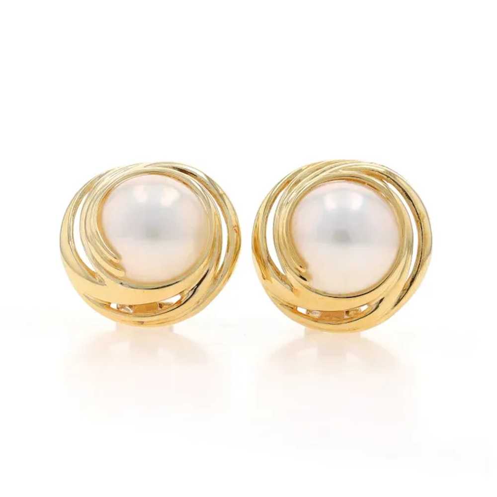 Yellow Gold Mabe Pearl Swirl Earrings & Pendant -… - image 2