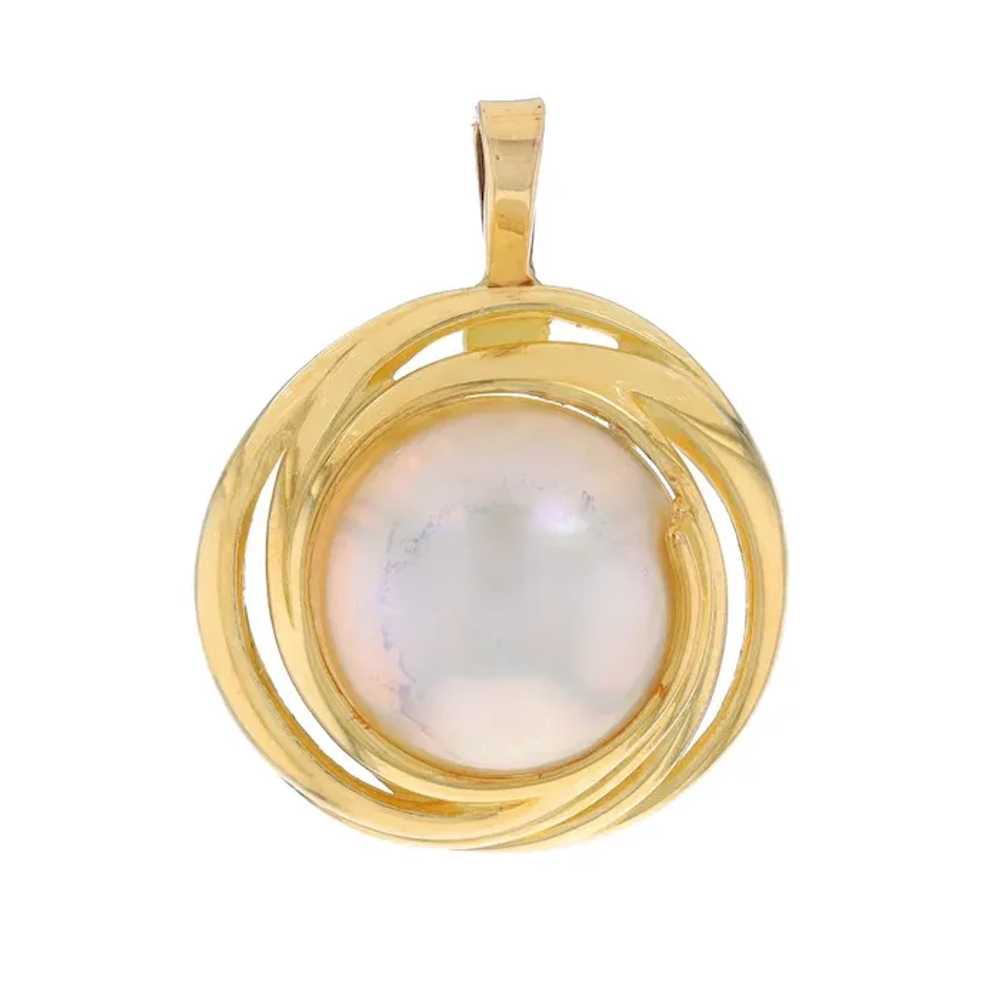 Yellow Gold Mabe Pearl Swirl Earrings & Pendant -… - image 5