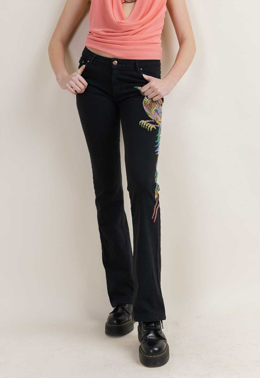 Vintage Y2k Just Cavalli Bird Embroidery Flare Bl… - image 1