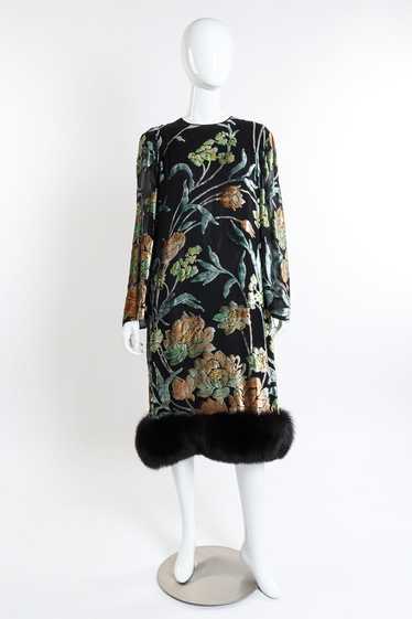 PAULINE TRIGERE Floral Burnout Fur Trim Dress