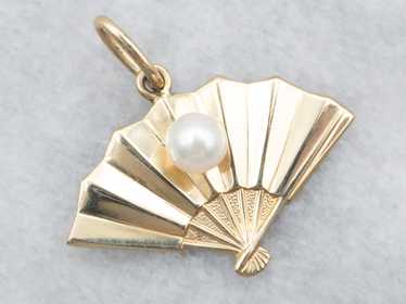 Yellow Gold Saltwater Pearl Fan Charm - image 1