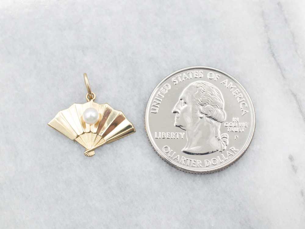Yellow Gold Saltwater Pearl Fan Charm - image 2