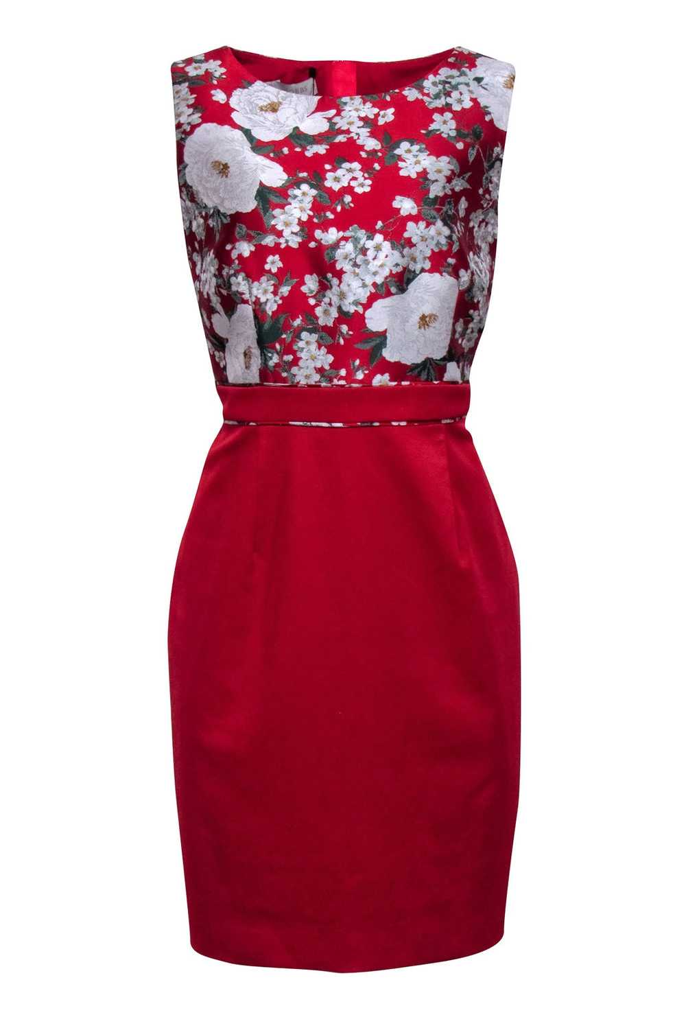 Hobbs - Red Floral Jacquard Print Sleeveless Shea… - image 1