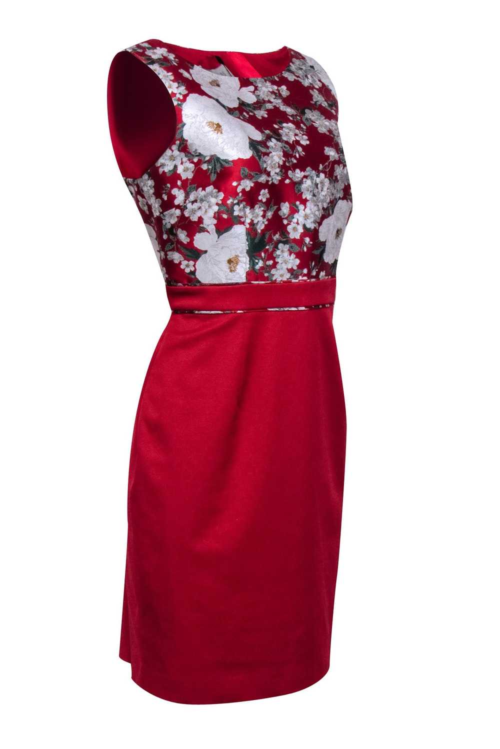 Hobbs - Red Floral Jacquard Print Sleeveless Shea… - image 2