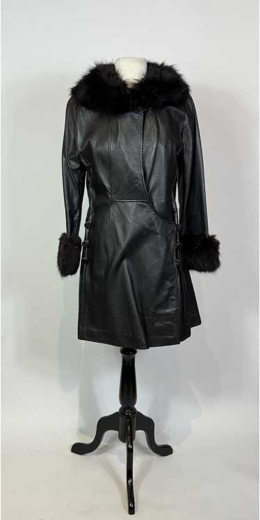 1960s Mod Genuine Fur Trim Black Leather Jacket
