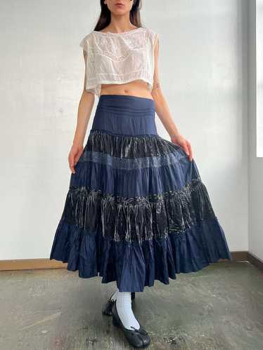Vintage Blue Velvet Tiered Skirt - Blue - image 1