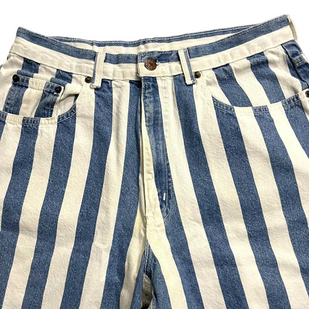 Vintage 80s VTG Blue/White Stripe Denim Jean Shor… - image 3