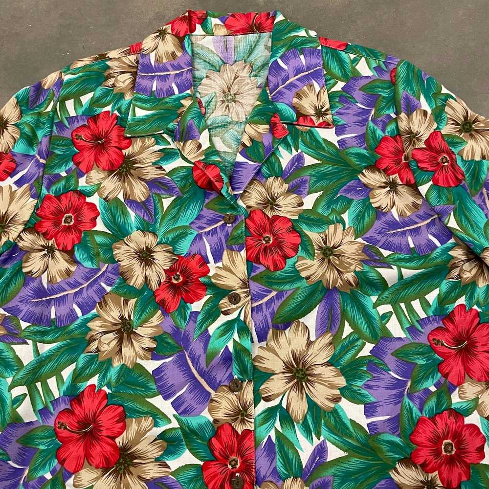 Vintage 70s Purple/Green Floral Aloha Hawaiian Co… - image 3