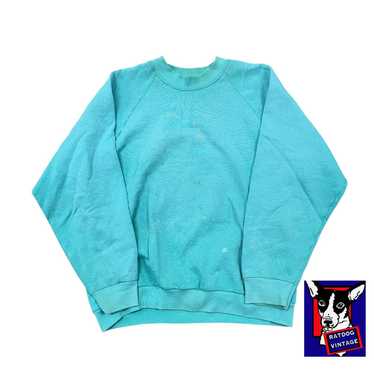 Vintage 80s VTG Powder Blue Distressed Pullover R… - image 1