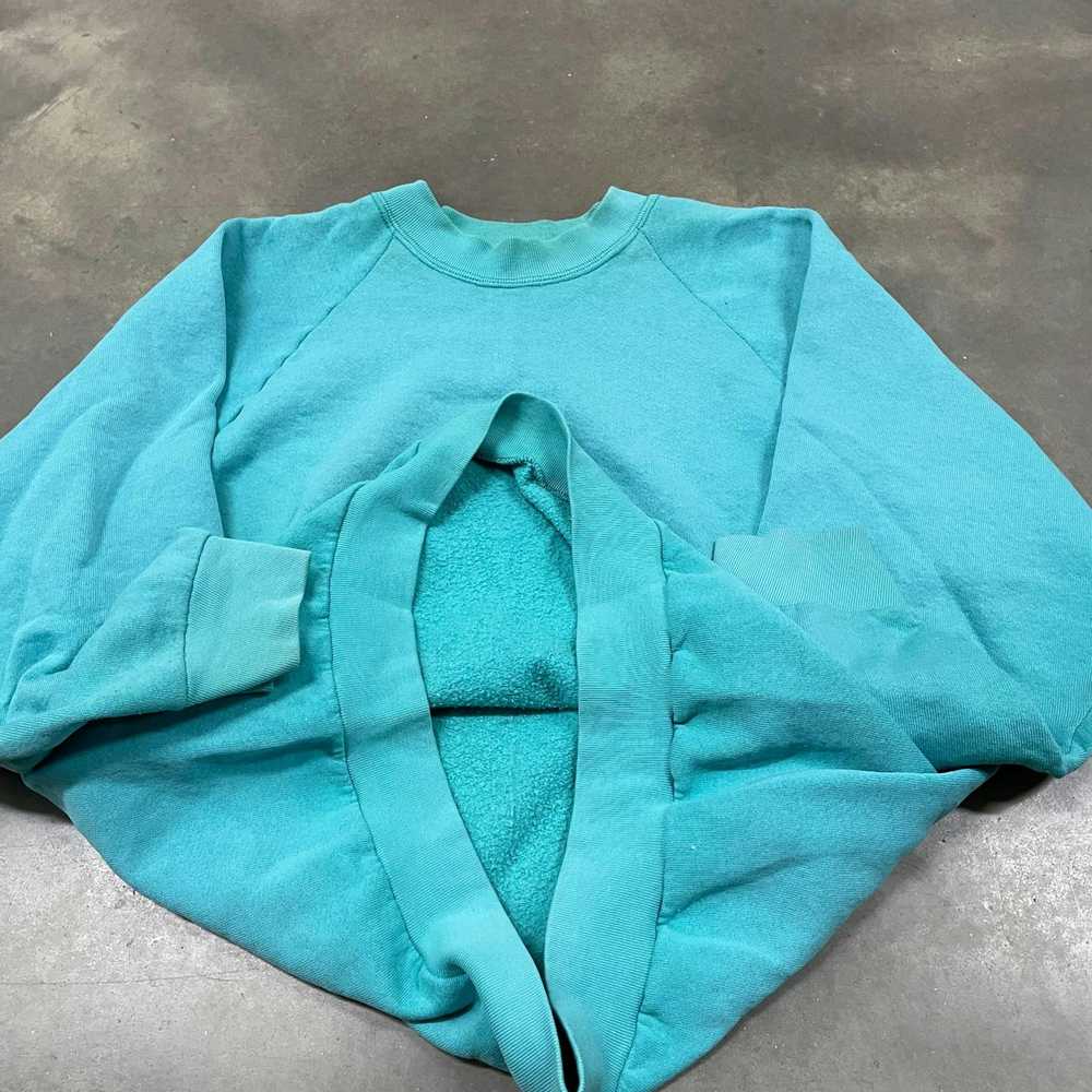 Vintage 80s VTG Powder Blue Distressed Pullover R… - image 7