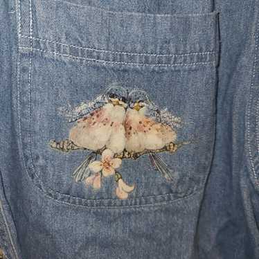 Vintage Jean Button Down Shirt with Birds and Bir… - image 1