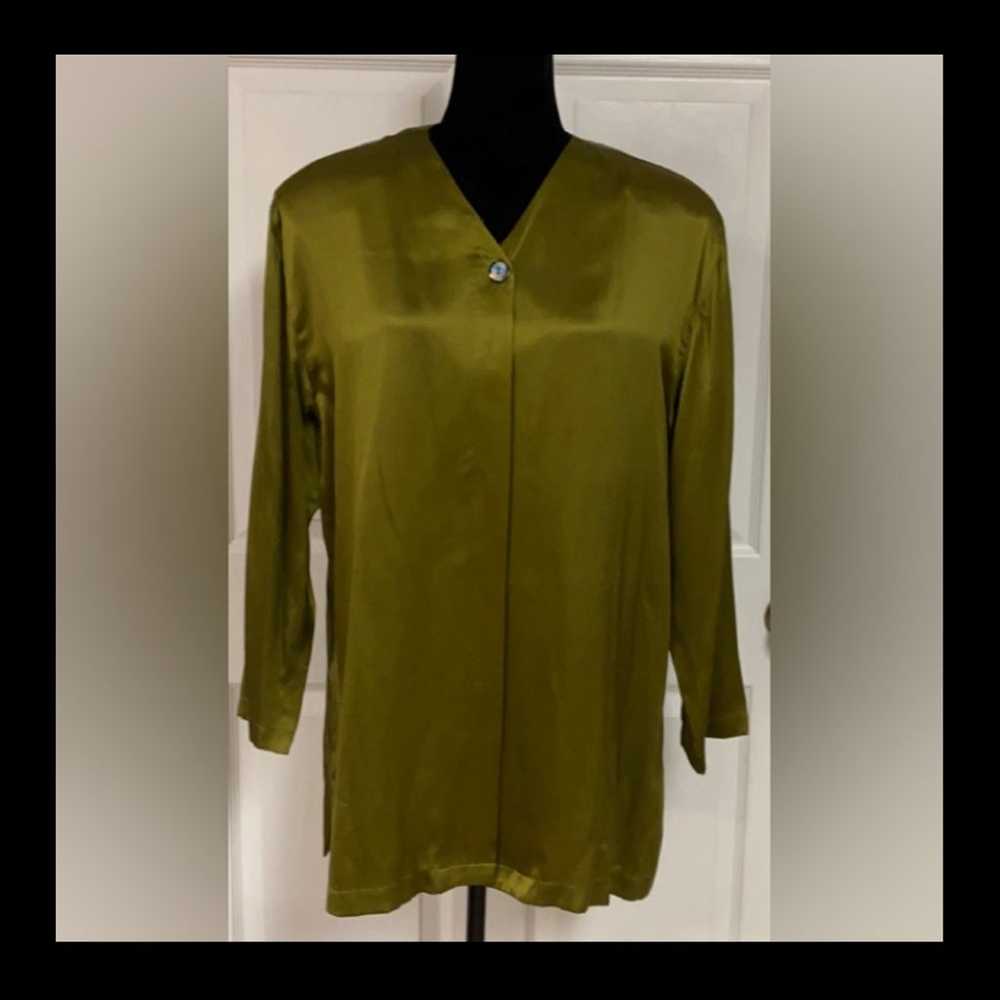 Vintage Diane Gilman olive green silk Tunic - Siz… - image 1