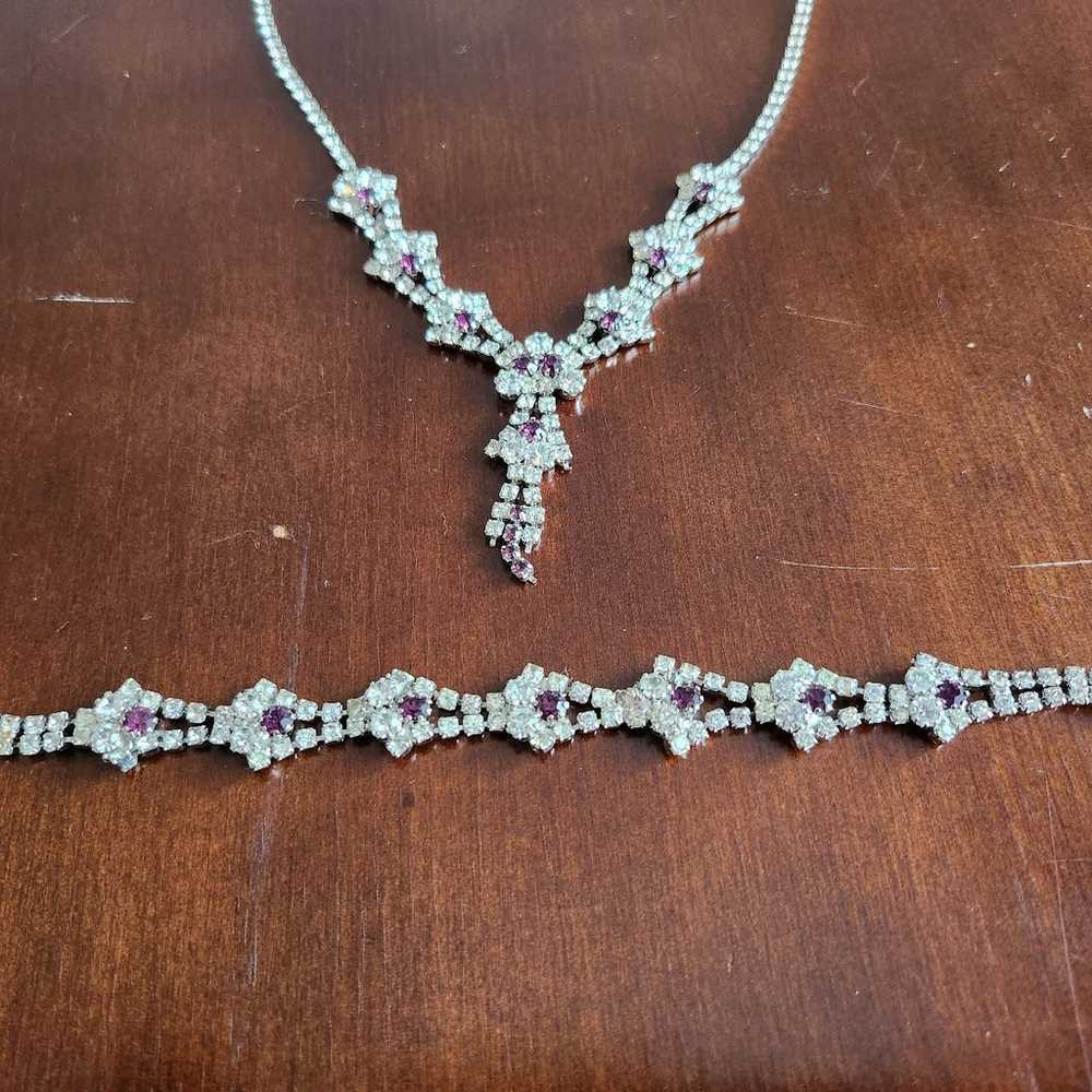 Amethyst and Crystal Costume Jewelry Necklace & B… - image 2