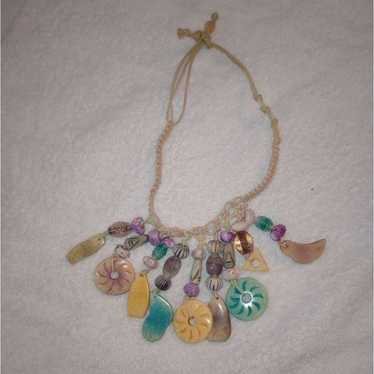 Vintage Macrame Quartz Stone Necklace - Boho, Uni… - image 1