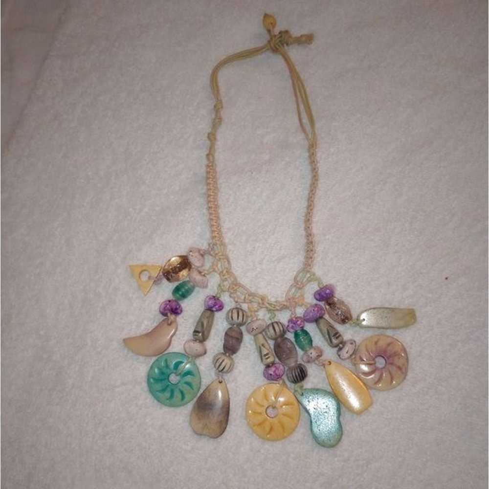Vintage Macrame Quartz Stone Necklace - Boho, Uni… - image 2