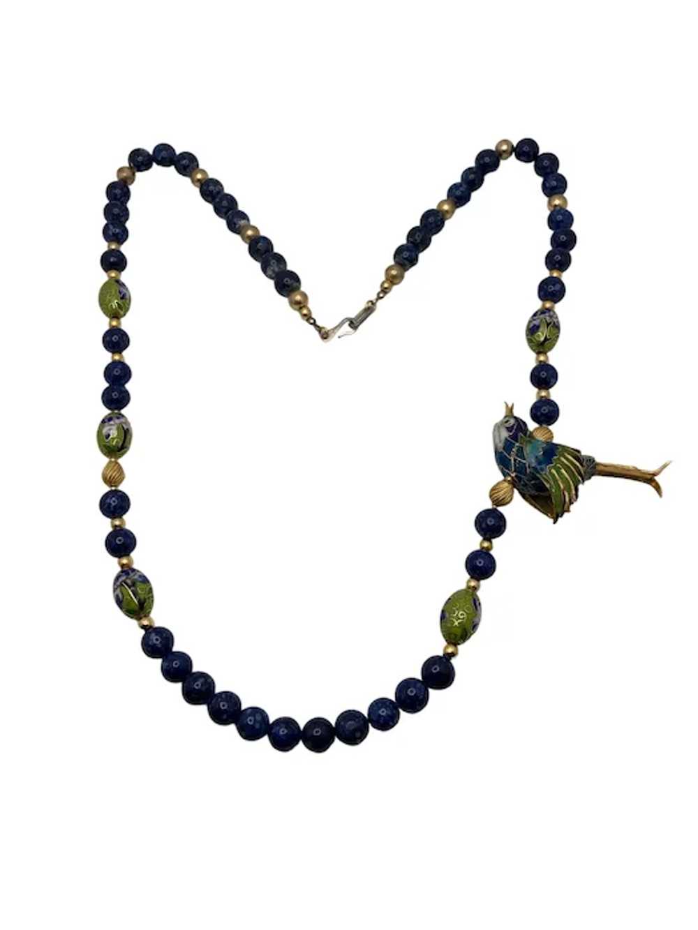 Vintage Chinese Sodalite Bead and Cloisonne Bird … - image 6