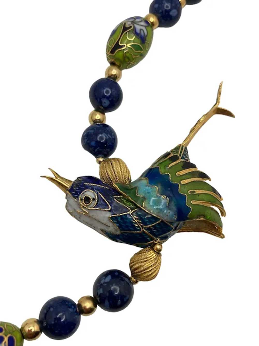 Vintage Chinese Sodalite Bead and Cloisonne Bird … - image 7